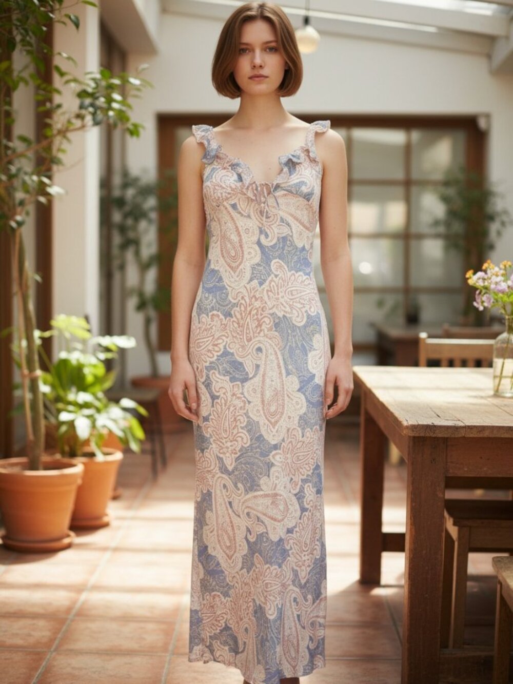 Thirty Thirty Paisley Ruffle V-Neck Maxi Dress M NWT - Picture 1 of 10
